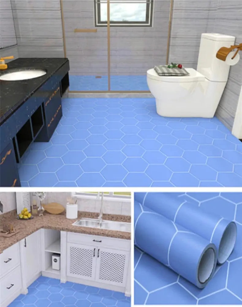 Jaamso Royals Blue Hexagonal Tiles Pvc Flooring Sheets for Floor Self Adhesive Wallpaper