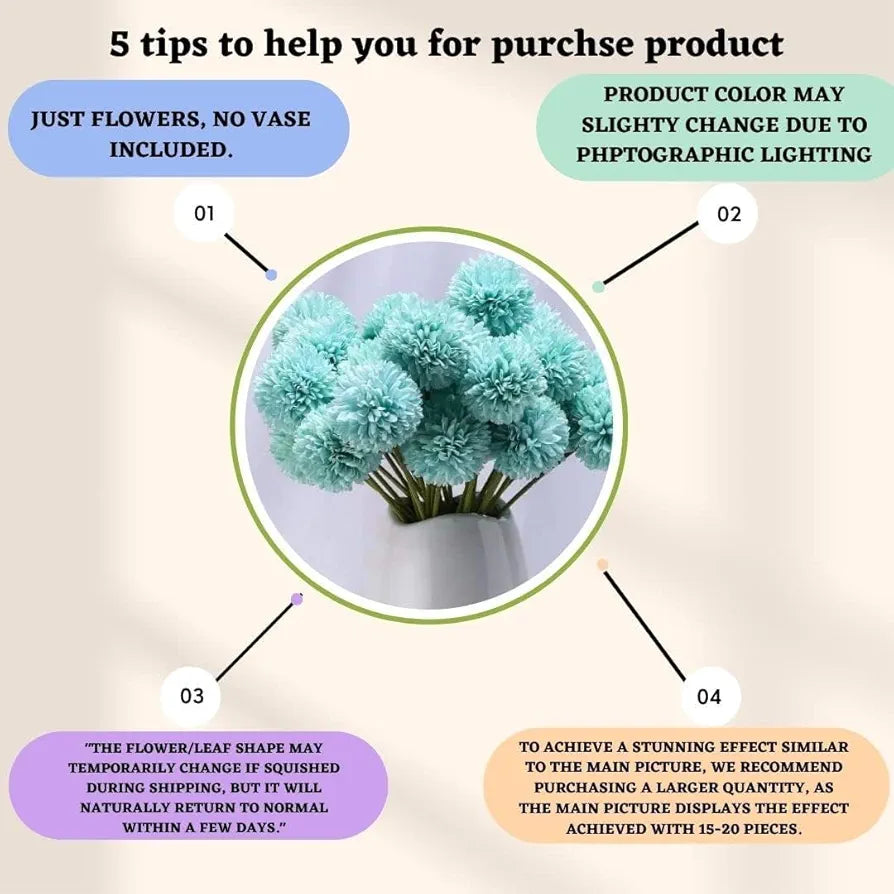 Artificial Chrysanthemum Hydrangea Ball Flower Sticks Blue