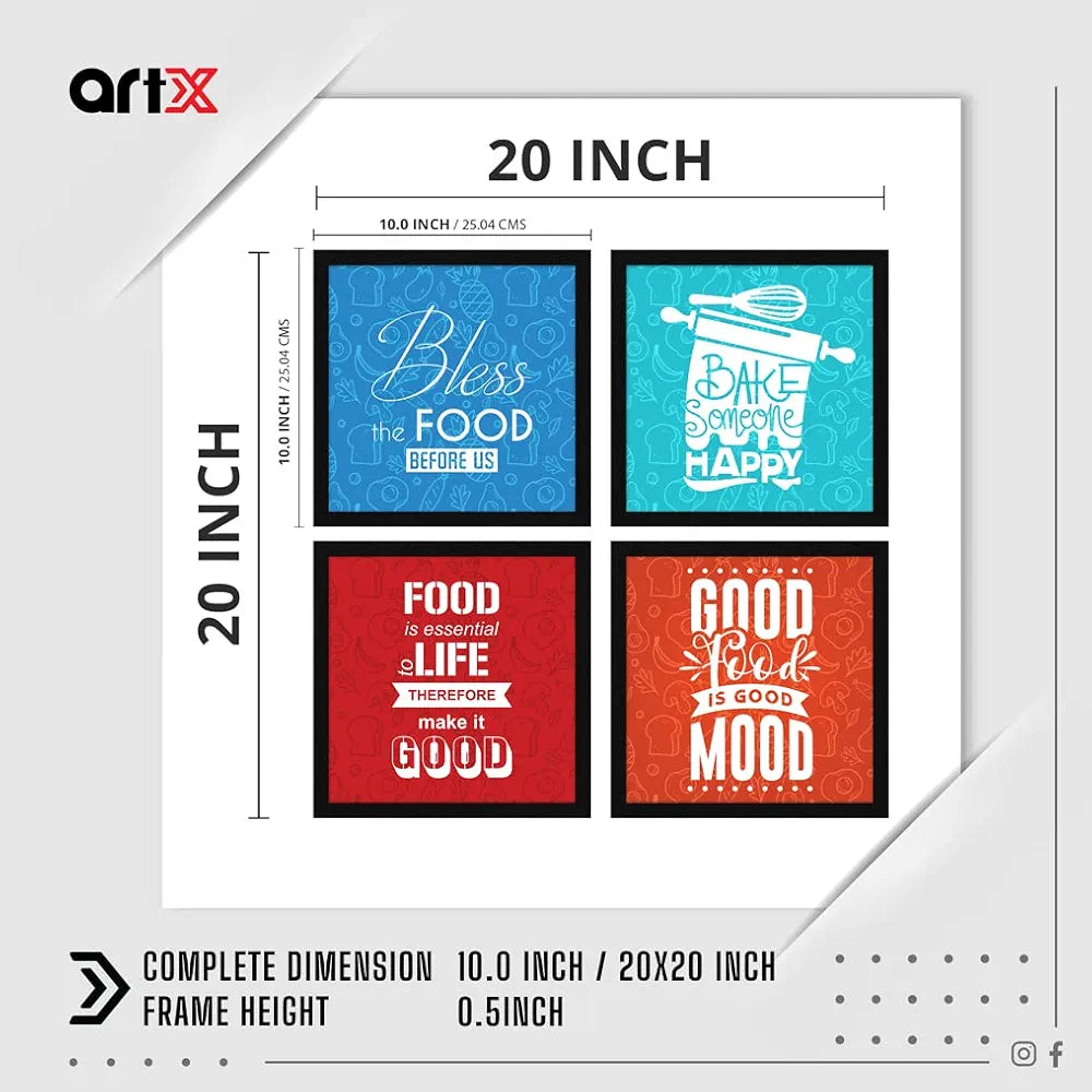 ArtX Kitchen Spices Motivational Funny Quotes AXJ00132-FOD Framed Paintings Posters Set of 4