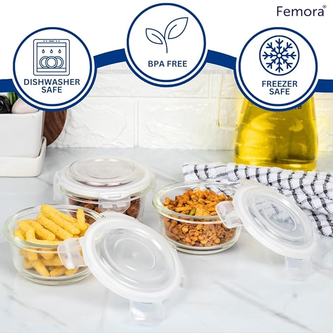 Femora Borosilicate Glass Containers for Kitchen | Storage Box for Kitchen With Air Vent Lid | Set of 2 | 940 Ml Each