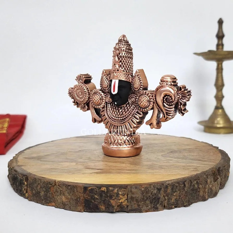Gold Art India Lord Venkateswara Balaji Idol Copper-Plated Antique Matte Finish 3.5 x 4.2 inch