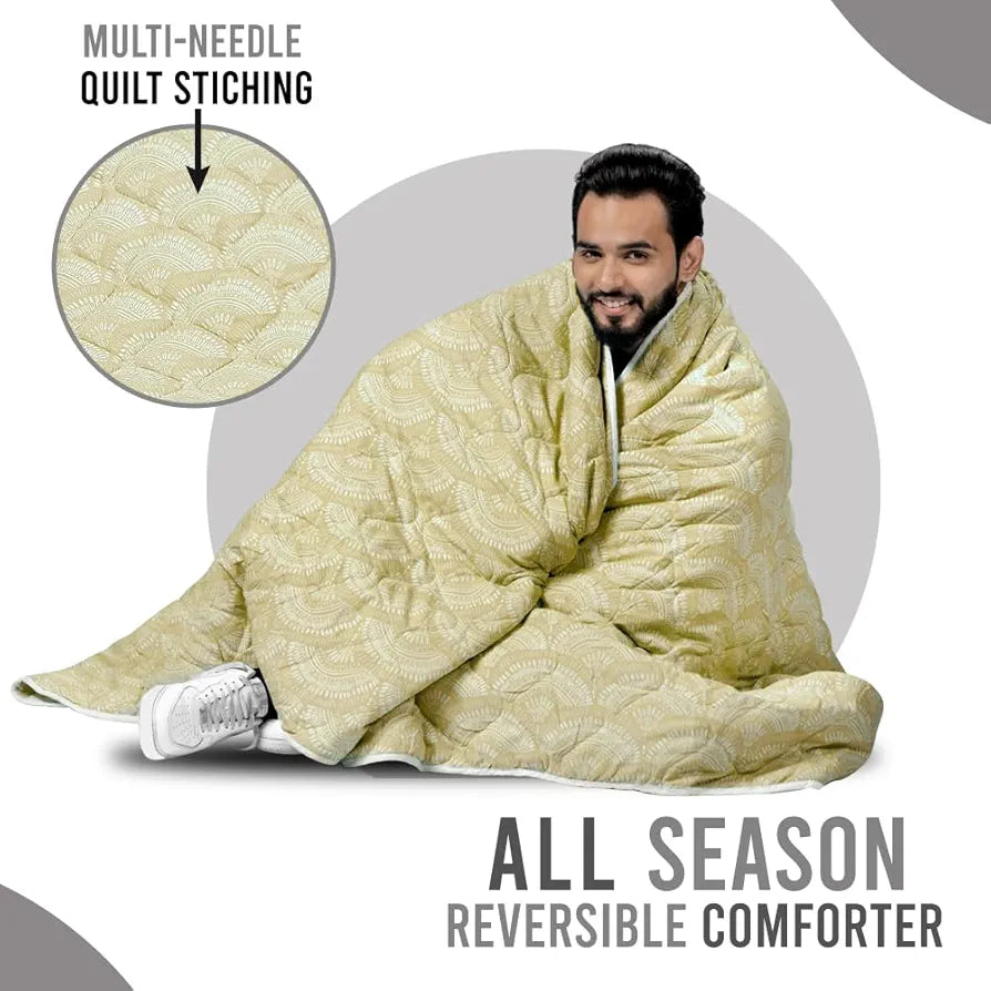 Divine Casa 120 GSM Microfiber Single Bed Comforter Soft & Lightweight Reversible AC Blanket Colour Wheat