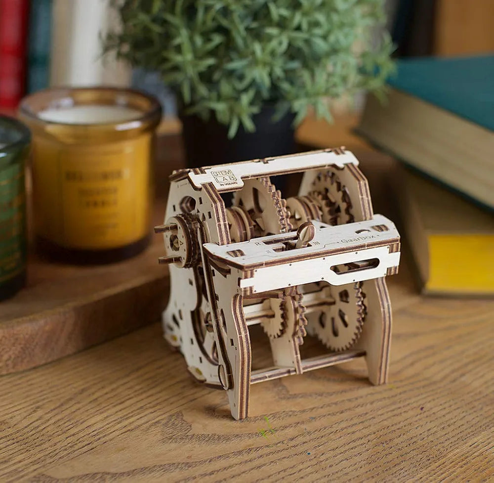 Ugears STEM Gearbox Model Kit - Creative Wooden Model Kits for Adults, Teens and Children - DIY Mechanical Science Kit for Self Assembly - Unique Educational and Engineering 3D Puzzles with App