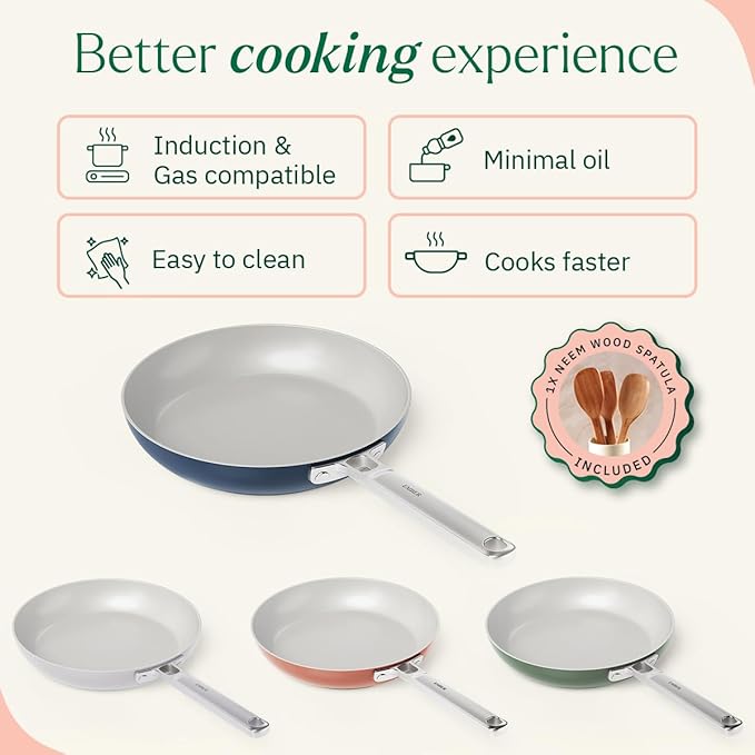 Ember Cookware Arcilla Ceramic Non-stick Egg Pan 20cm | Stainless Steel Handle | Blue