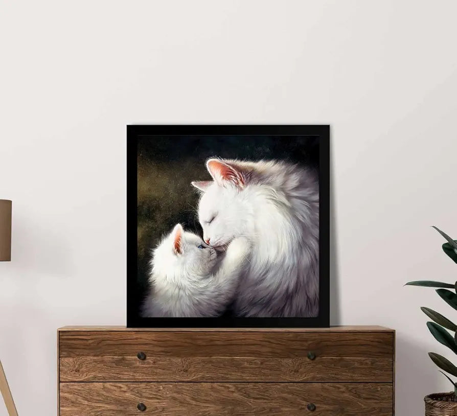 ArtX Mom Cat Family Big Canvas Painting For Bedroom and Living Room With Frame