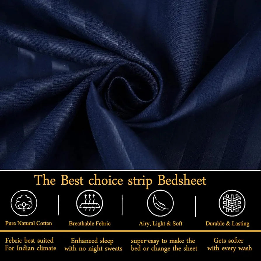 Fresh From Loom Breathable King Size Flat Bedsheets Hotel & Home Double Bedsheet Set With 2 Pillow Covers 144 TC Navy Blue