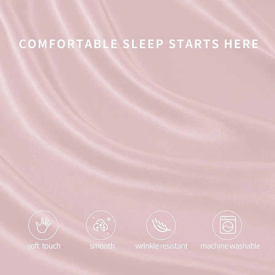 Cloth Fusion Satin Bedsheet for Queen Size Bed Set of 1  & 2 Pillow Covers Baby Pink