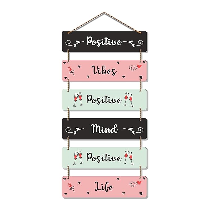Artvibes Decorative Wall Hanging Wooden Art Decoration Item for Home Decor | Quotes Decor Item | Mdf Wall Decoration | Set of 6