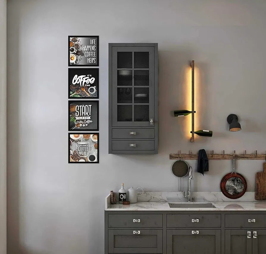 ArtX Kitchen Food Coffee Spices Motivational Funny Quotes Wall Art Painting Framed Set of 4