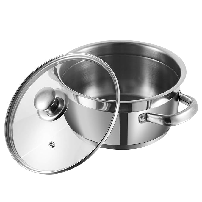 Vinod Two Tone Stainless Steel Saucepot with Glass Lid 4 Litre, 22cm (6.2mm Thick Base) | Triply Saucepot, Sturdy Riveted Handle