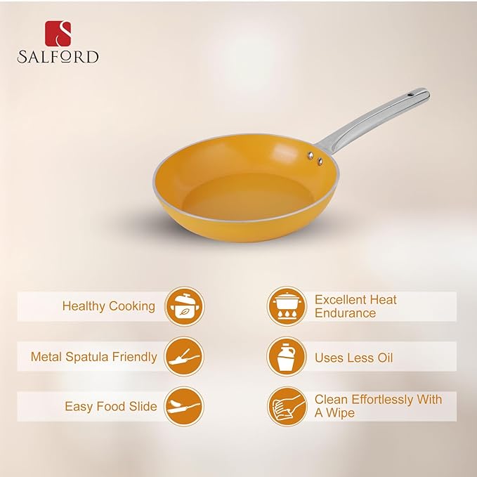 Salford Forged Ceramic Frypan With Tubular Ss Handle, Induction & Gas Ready | Mustard Yellow | 240mm | 1.85 Litre