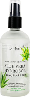 EcoBerry Pure Steam Distilled Aloe Vera Hydrosol Toning Facial Mist Soothes Skin - 100 ml