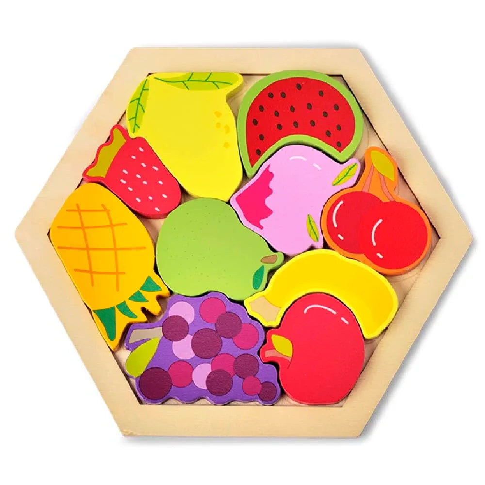 KIDS KINDLY Wooden Stacking and Sorting Puzzle - Fruits Theme, Jigsaw Puzzle, Wooden Toys for Kids, Age 3+