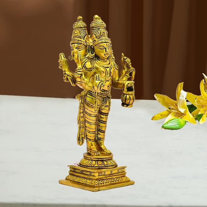 The Advitya Lord Brahma Statue | Bhrahma Vishnu Mahesh Dattatreya Trimurti Idol | Tridev Murti for Mandir/ Home Decor | 6.5 Inch