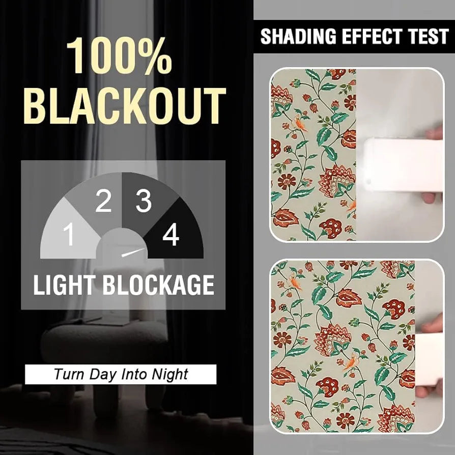 Cloth Fusion Blackout Printed Premium Window Curtains 5 Feet Long Set of 2 Red Flower