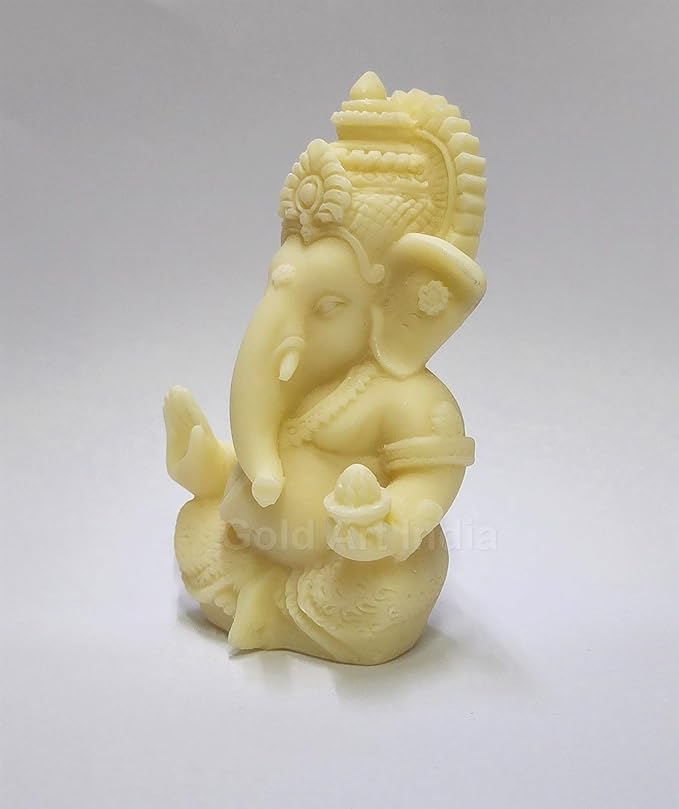 Gold Art India 3D Ivory Ganesh Idol for Car Dashboard Small Ganesha Murti for Home Decor
