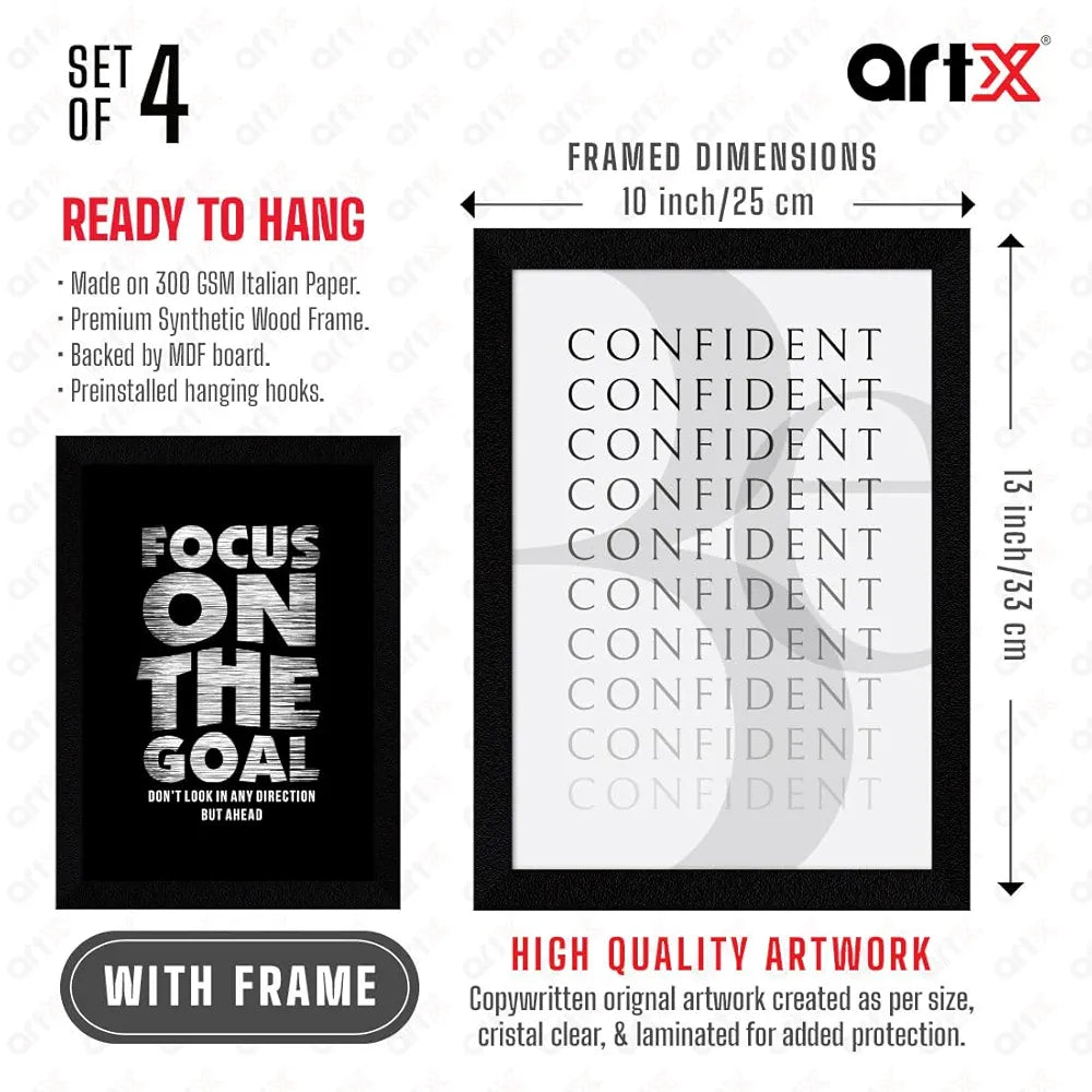 ArtX Paper Be Confident Motivational Framed Posters Set of 4