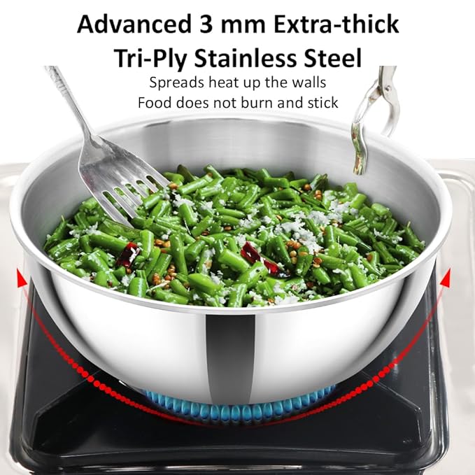 Hawkins 2 Litre Metro Kadhai Triply Stainless Steel Induction Tasla Silver