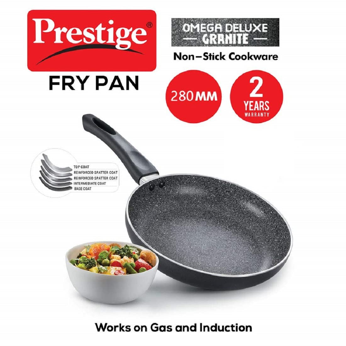 Prestige Omega Deluxe Granite Non-Stick Round Base Fry Pan 28cm - 3L
