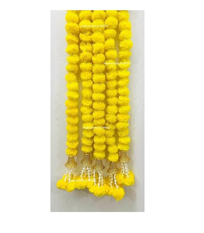 Marigold Fluffy Flowers with Bell and Tuberoses - 5 Pcs