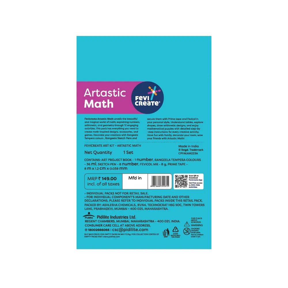 Fevicreate Artastic Maths Craft Kit | Project Book with 12 Educational Activities, Colours, Craft Supplies | Fun Way to Boost Child's Learning | by Fevicol | Return Gift for Kids Age 8+ Years