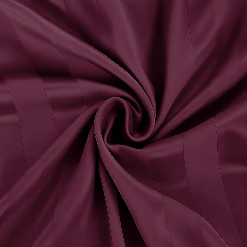 Cloth Fusion Elastic Fitted Glace Cotton Satin Striped Bedsheet Queen Size with 2 Pillow Covers Wine