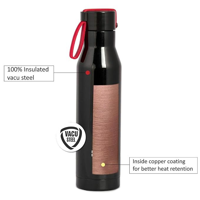 Cello Maestro Thermosteel Flask | 1 Litre | Black | 24 Hours Hot and Cold Stainless Steel Bottle