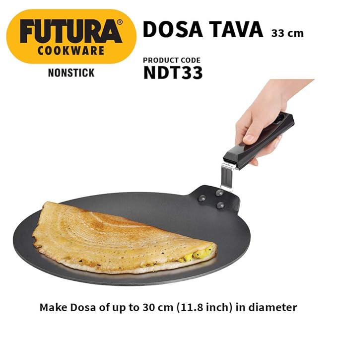 Hawkins Futura Nonstick Dosa Tava, Diameter 33 cm, Thickness 4.88 mm (Black)