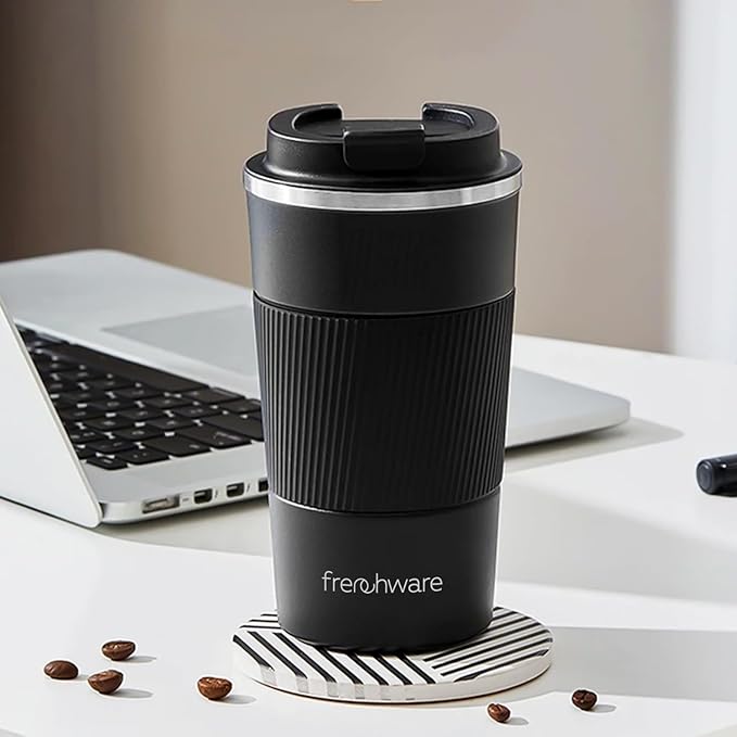 Frenchware Coffee Mug | 510 Ml | Tumbler, Flask for Tea Coffee, Insulated Coffee Mug | Coffee Mug With Leakproof Lid | Black