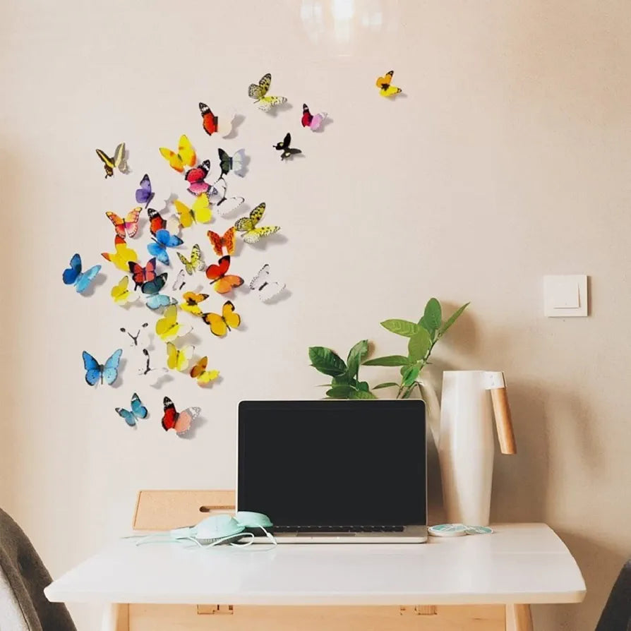 Jaamso Royals Multicolour 3d Butterflies Stickers for Wall 30CM X 21CM Set of 2