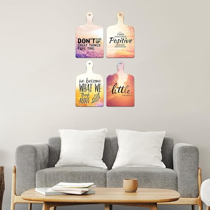 Artvibes Positive Things Designer Wooden Wall Hanger for Home Decor | Modern Artworks | Set of 4