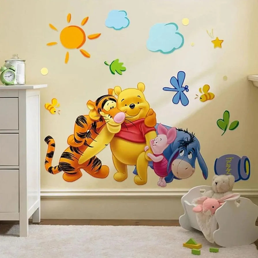 Jaamso Royals Multicolor Cartoon Animal Design Pvc Vinyl Peel and Stick Self Adhesive Wall Sticker Pooh Forever