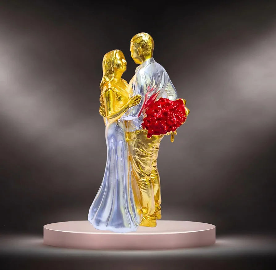 Gold Art India Couple Figurine Gold-Silver Plated Matte Finish