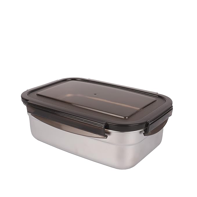 Femora Lunch Box High Steel Rectangle Heavy Duty Airtight Leakproof Unbreakable Storage Container With Lock Lid | 850 Ml | Set of 2