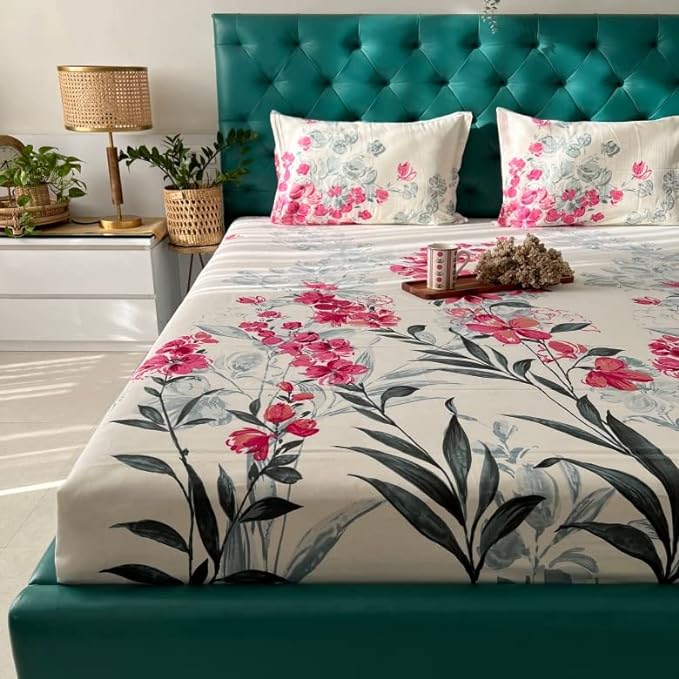 Urban Space Cotton Bedsheet for Double Bed 2 Pillow Cover 88 x 100 inches (Colour Majestic Pink)