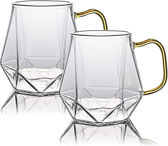 Femora Borosilicate Glass Coffee Cup Handcrafted Geometric Finish | 300 Ml | 1 Piece