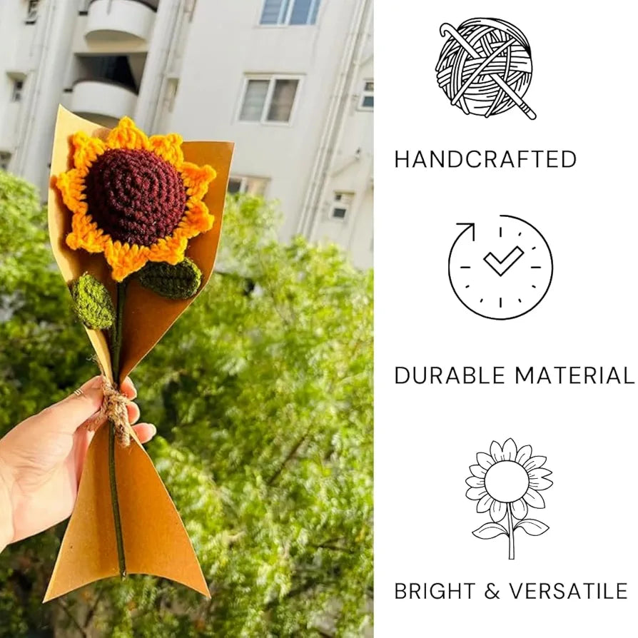 Crochet Sunflower Decor Knitted Fake Sunflower Crochet Artificial Daisy with Stem Multicolour
