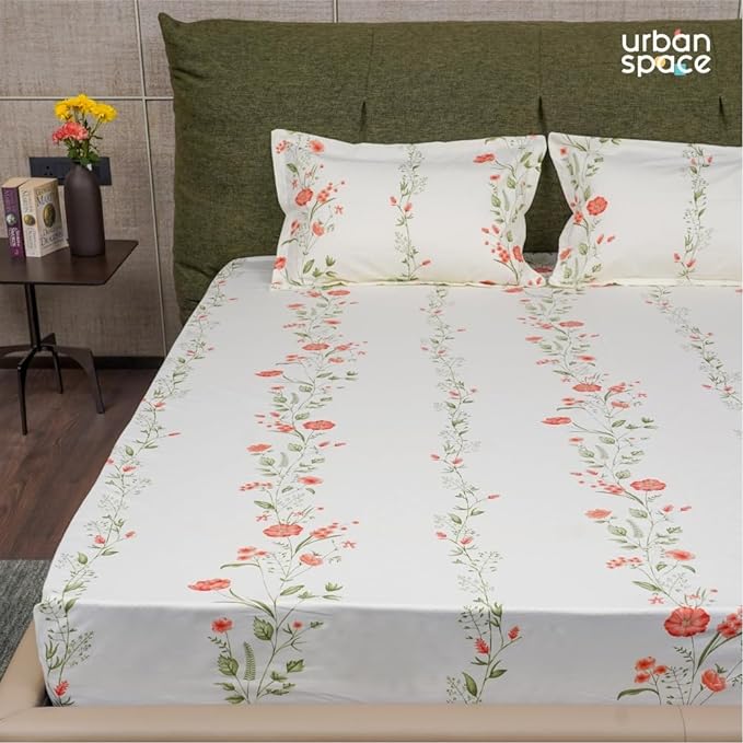 Urban Space Serene Bedsheet for Double Bed 2 Pillow Covers (Colour Veil Bloom Peach)