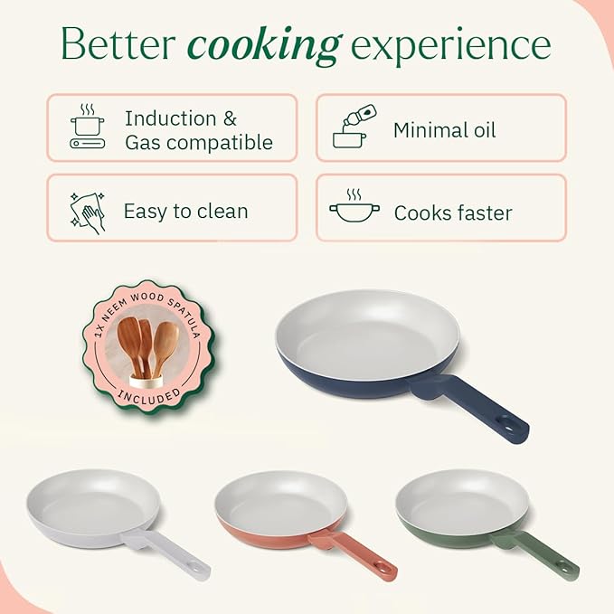 Ember Cookware Arcilla Ceramic Non-stick Egg Pan 20cm | Matching Handle | Florence Series | Blue