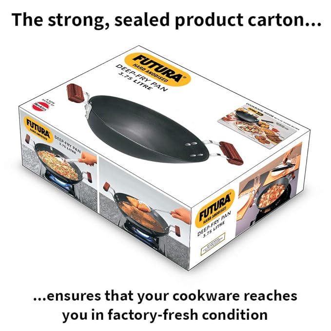 Hawkins Futura 3.75 Litre Deep Fry Pan Hard Anodised Kadai Flat Bottom Kadhai
