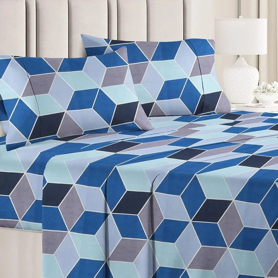 BSB Home Premium Double Bedsheet with 2 Pillow Covers 160 TC 3 Pcs Set Blue and Grey