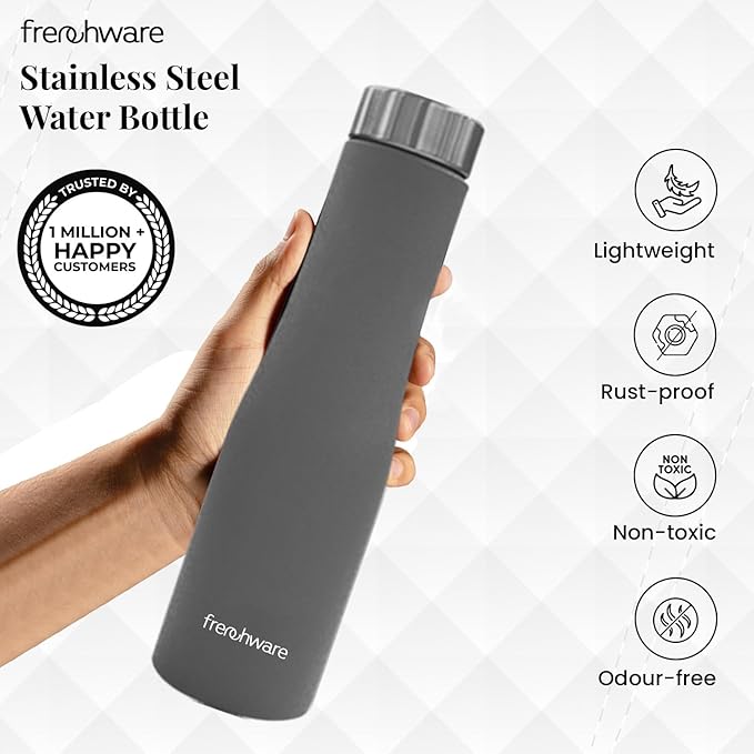 Frenchware Water Bottle 1 Litre, Stainless Steel, Premium SS 304, Misty Slate | Easy-to-Clean