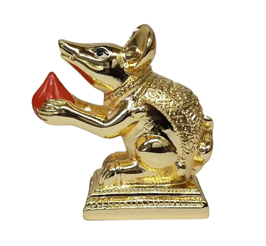 Gold Art India Gold-Plated Mushak  Mouse with Modak Orange Terracotta Finish