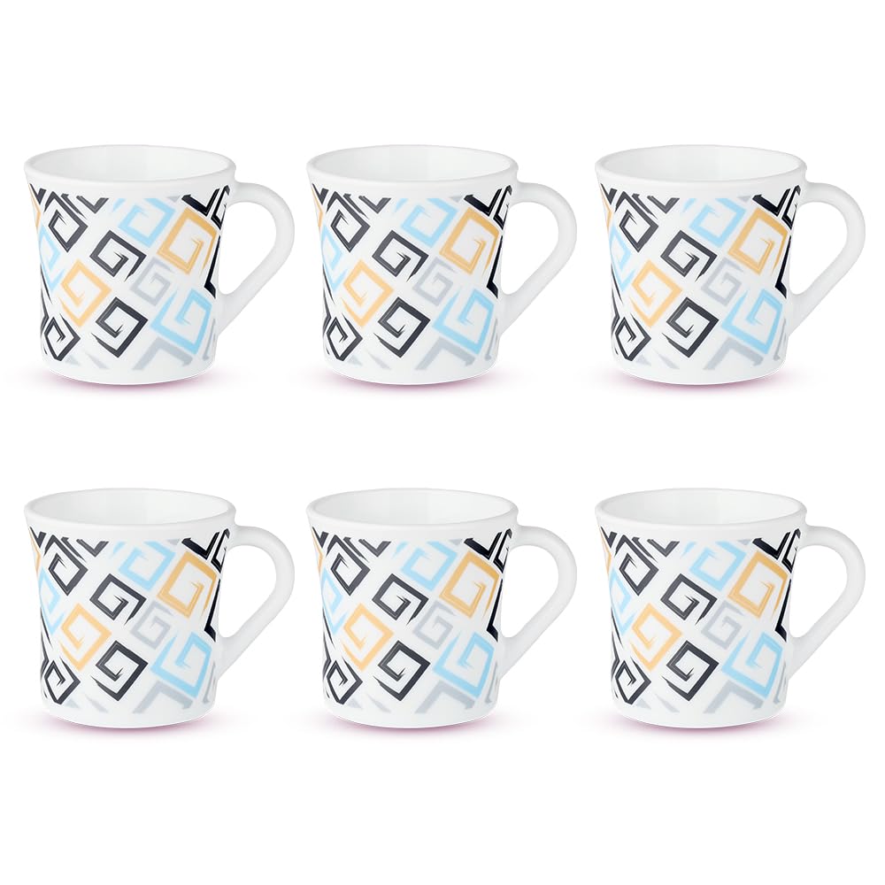 Larah by Borosil Crysta Series Ember Opalware Mug | Set of 6 Tea/coffee Mugs | 210 Ml Each