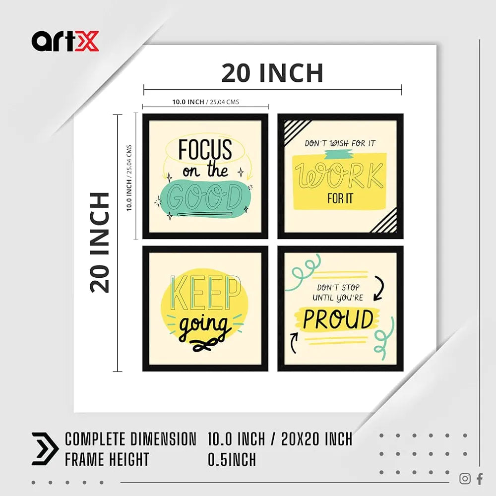 ArtX Paper Focus Motivational Quotes Wall Frame Art Painting Set of 4