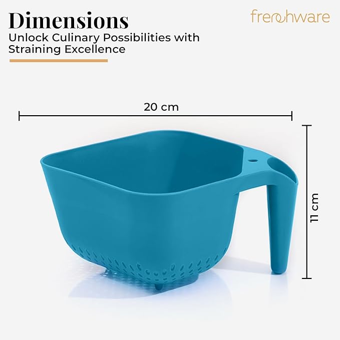 Frenchware 1 Unit Plastic Colander With Handles, Premium-grade Plastic, 100% Food Safe | Dishwasher Safe | Turquoise