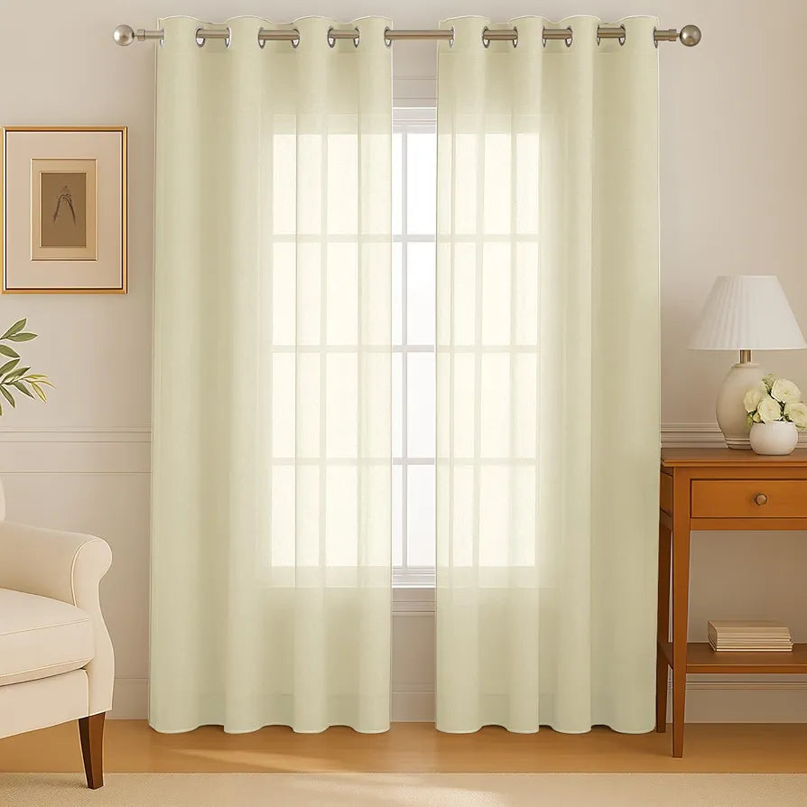 Cloth Fusion Cotton Feel Sheer Door Curtains 7 Feet Long Set of 2 Semi-Transparent Cream