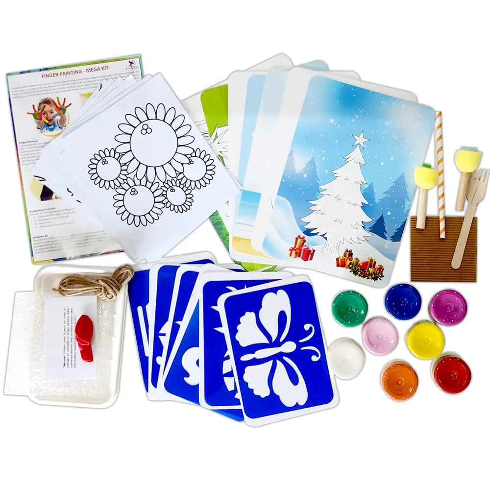 TOYKRAFTT Finger Painting for Toddlers, 4-in-1 Activity Toys for 2+ Year Old, Non Toxic Child Safe Colours for Kids, Gift for 2 to 5 Year Olds, Finger Painting Mega Kit