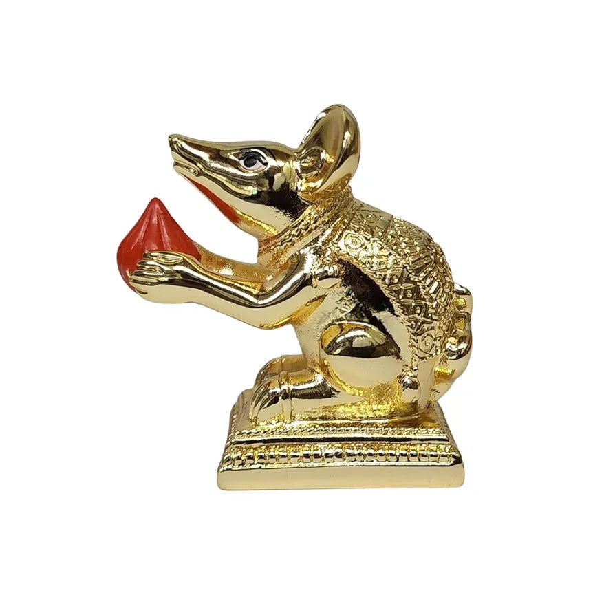 Gold Art India Gold-Plated Mushak  Mouse with Modak Orange Terracotta Finish