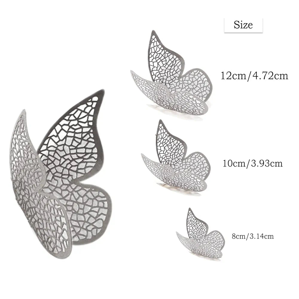 Xtore 12pcs 3D Home Decor Silver Butterfly Beautiful Decor - Silver Pack of 12